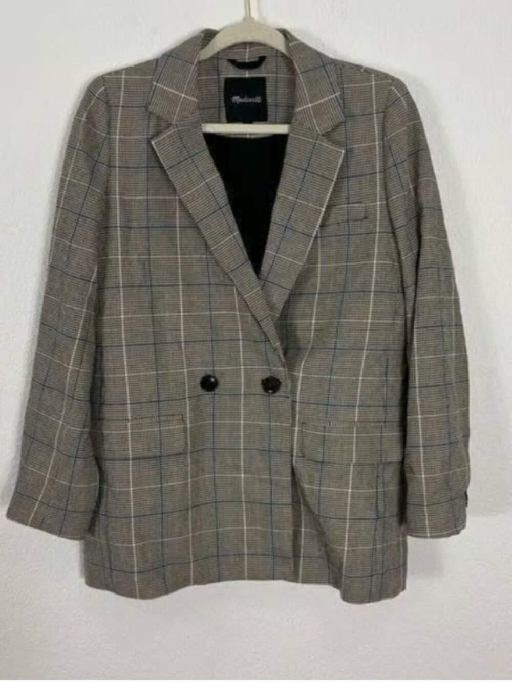 Madewell Black & White Houndstooth Plaid Caldwell Double Breasted Blazer